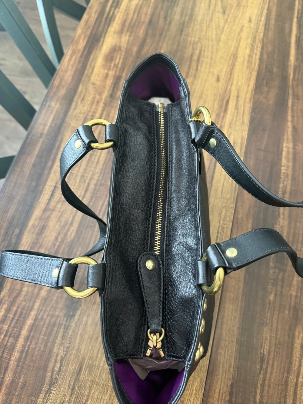 Coach Black Leather Shoulder Tote with Gold Stud Accents - Picture 7 of 10